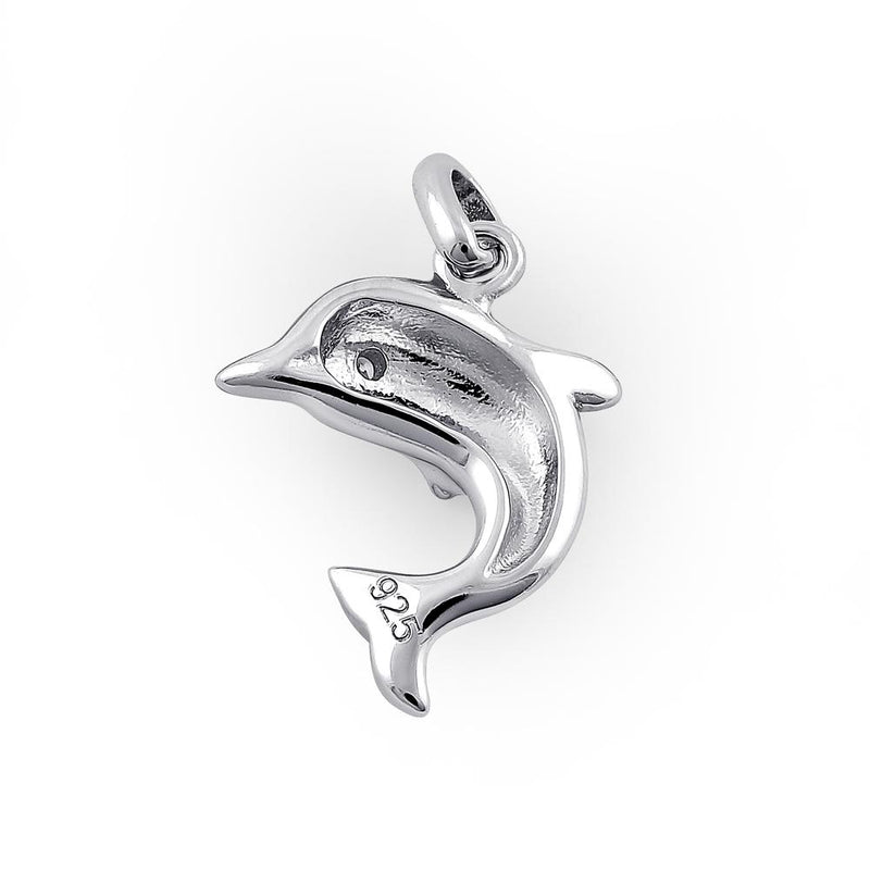 Sterling Silver Hand-Painted Playful Dolphin CZ Pendant