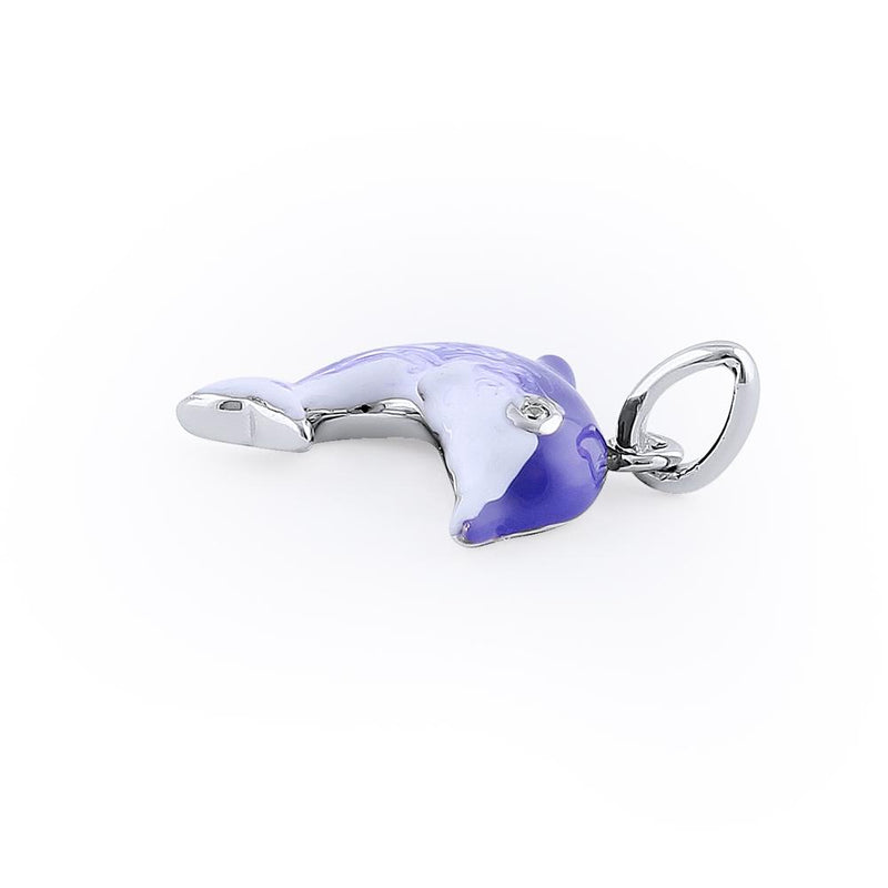 Sterling Silver Hand-Painted Playful Dolphin CZ Pendant