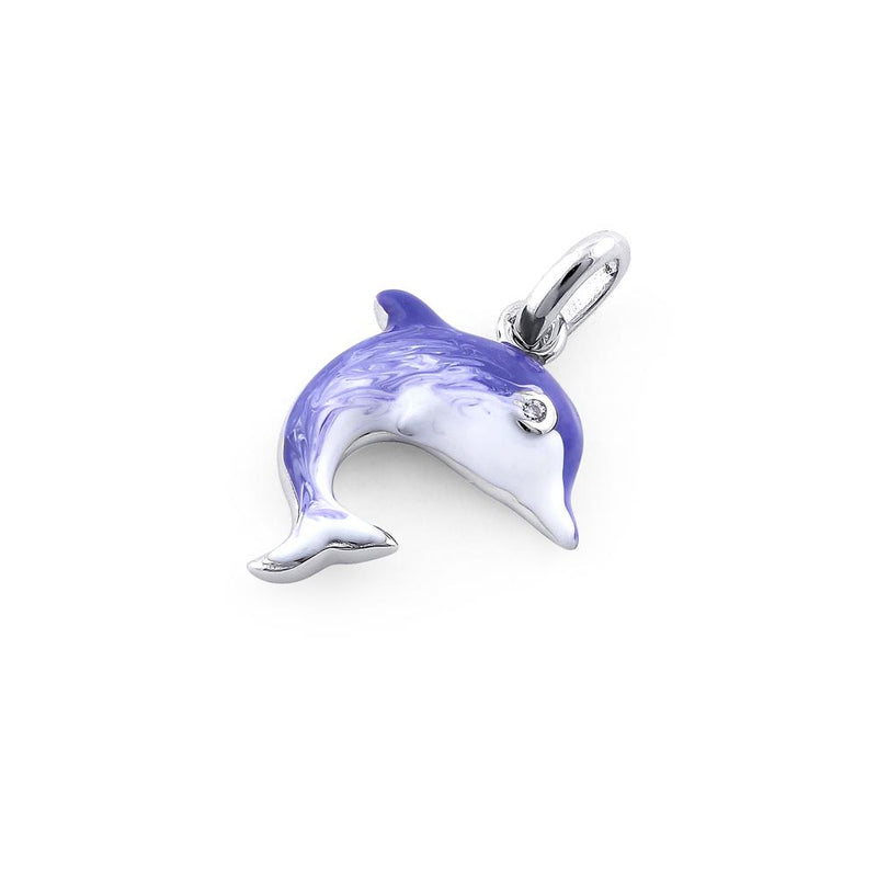 Sterling Silver Hand-Painted Playful Dolphin CZ Pendant