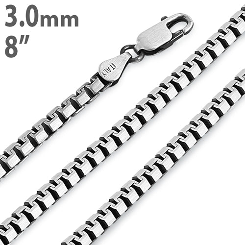 Gun Metal  8" Zipper Box Chain Necklace 3.0mm