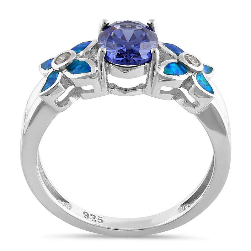 Sterling Silver Tanzanite Center Stone Flower Blue Lab Opal Ring