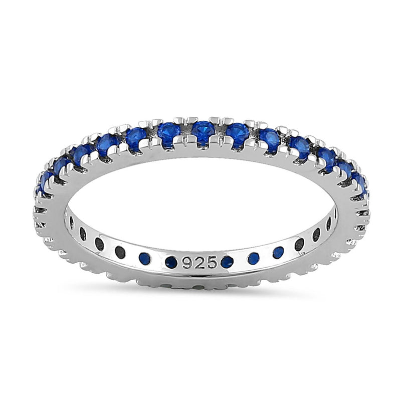 Sterling Silver Blue Sapphire Eternity CZ Ring