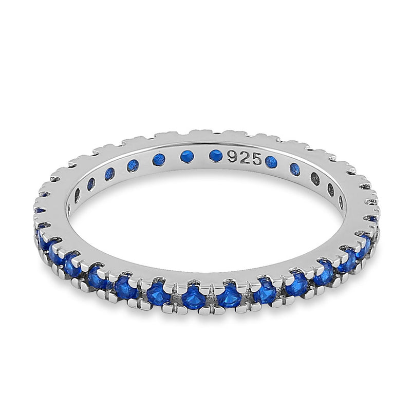 Sterling Silver Blue Sapphire Eternity CZ Ring