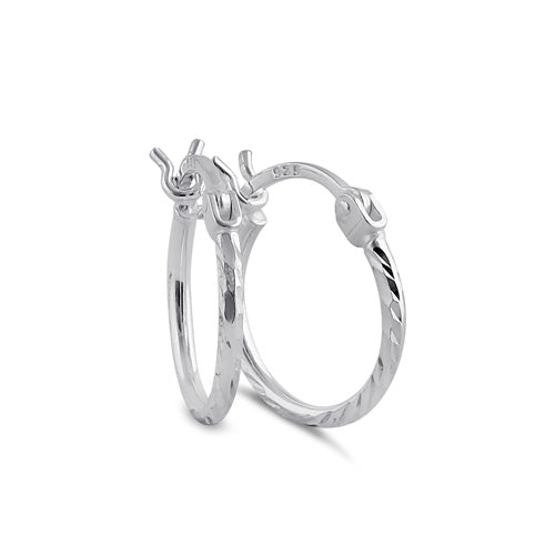 Sterling Silver 1.5MM x 15MM Textured Hoop Earrings