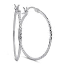Sterling Silver 1.5MM x 30MM Textured Hoop Earrings