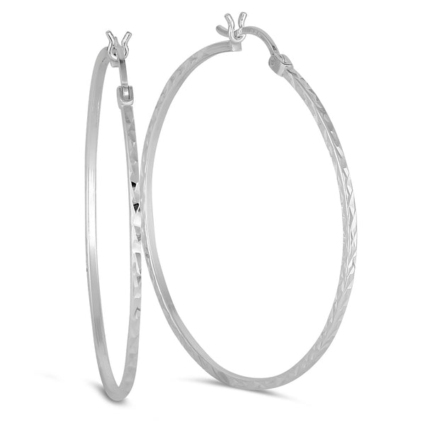 Sterling Silver 1.5MM x 45MM Diamond Cut Hoop Earrings