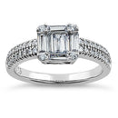 Sterling Silver Baguette Straight & Round Cut Clear CZ Engagement Ring