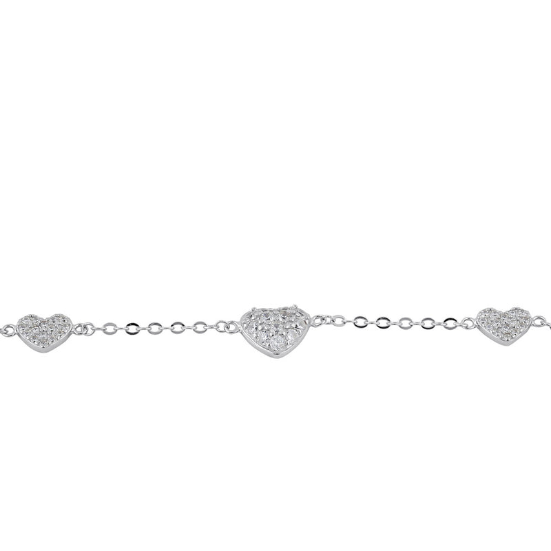 Sterling Silver Clear CZ Heart Charm Bracelet