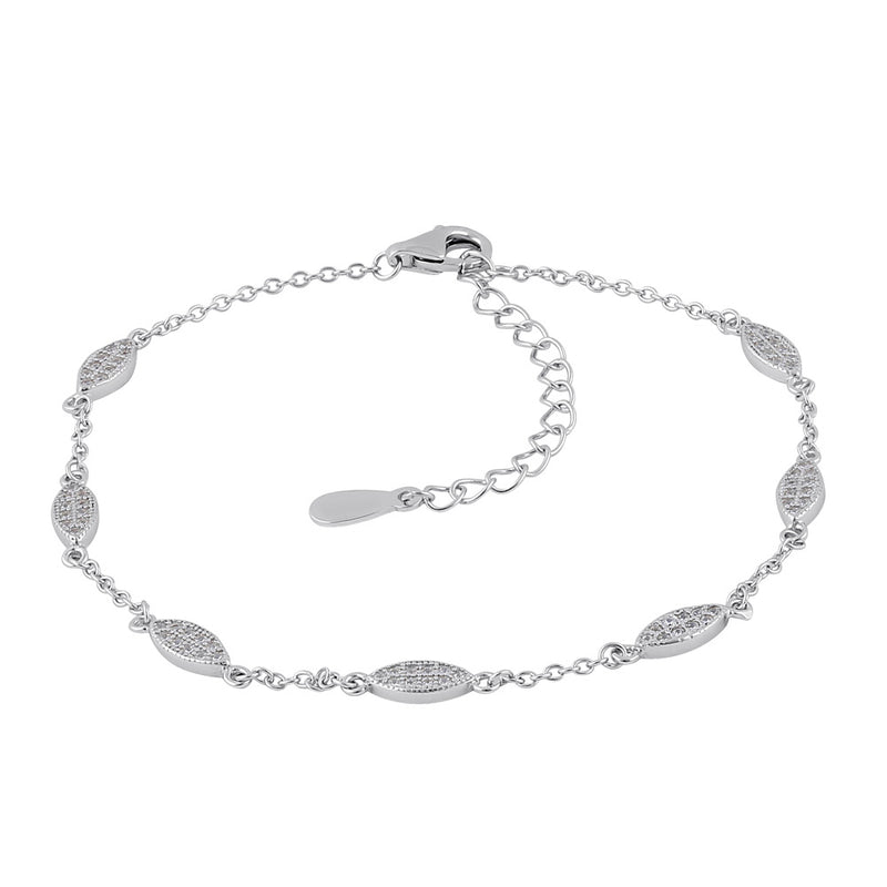 Sterling Silver Clear CZ Marquise Charm Bracelet