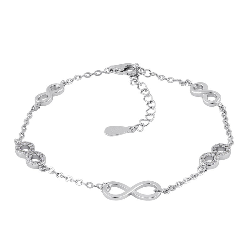 Sterling Silver Clear CZ Infinity Charm Bracelet