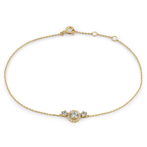 Solid 14K Yellow Gold CZ Halo Bracelet