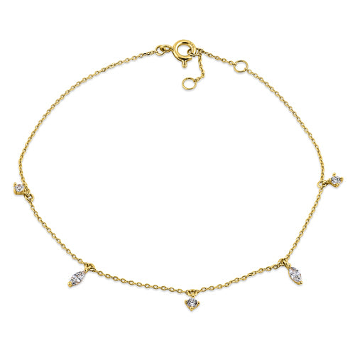 Solid 14K Yellow Gold Marquise & Round CZ Bracelet