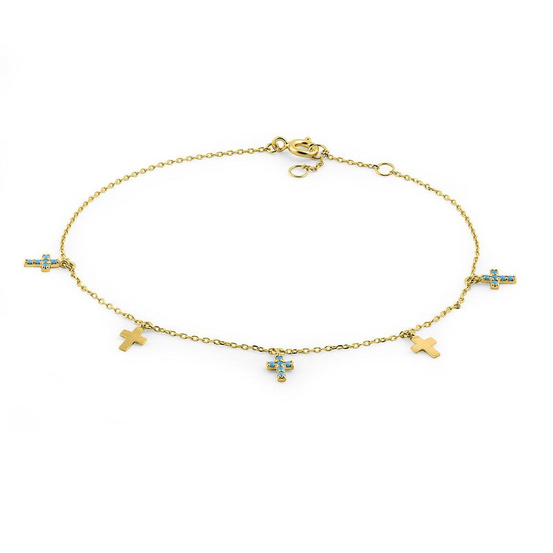 Solid 14K Yellow Gold Turquoise Cross Bracelet