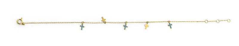 Solid 14K Yellow Gold Turquoise Cross Bracelet