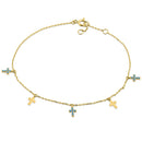 Solid 14K Yellow Gold Turquoise Cross Bracelet
