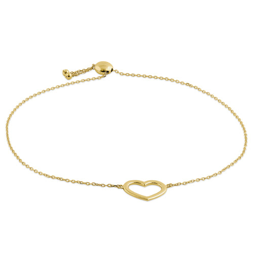 Solid 14K Yellow Gold Heart Bracelet