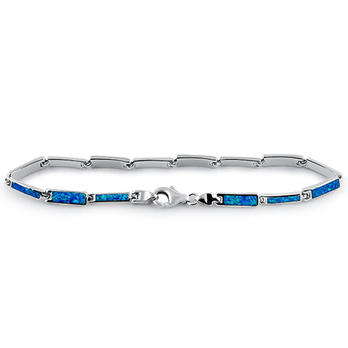 Sterling Silver Rectangular Blue Lab Opal Bracelet