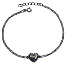 Sterling Silver Rainbow and Black CZ Heart Halo Black Rhodium Plated Bracelet
