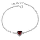 Sterling Silver Dark Garnet and Clear CZ Heart Halo Bracelet