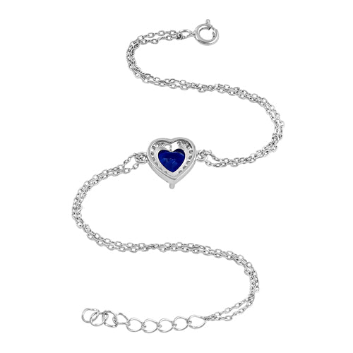 Sterling Silver Blue and Clear CZ Heart Halo Bracelet