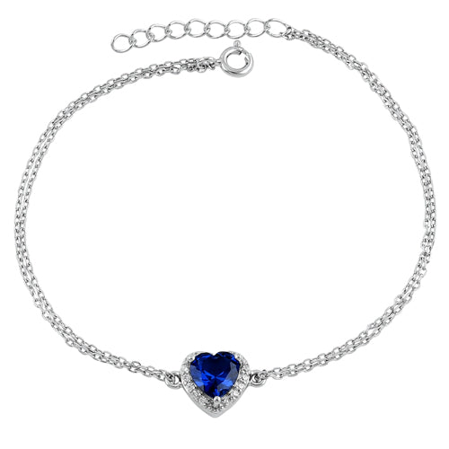 Sterling Silver Blue and Clear CZ Heart Halo Bracelet