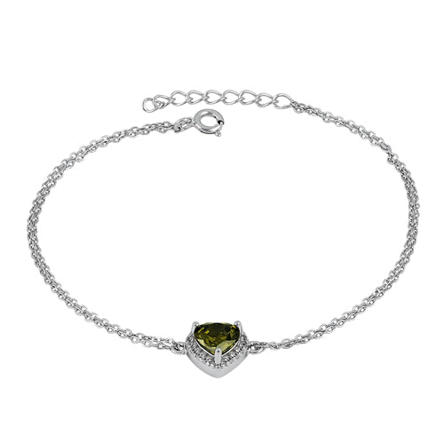 Sterling Silver Peridot and Clear CZ Heart Halo Bracelet