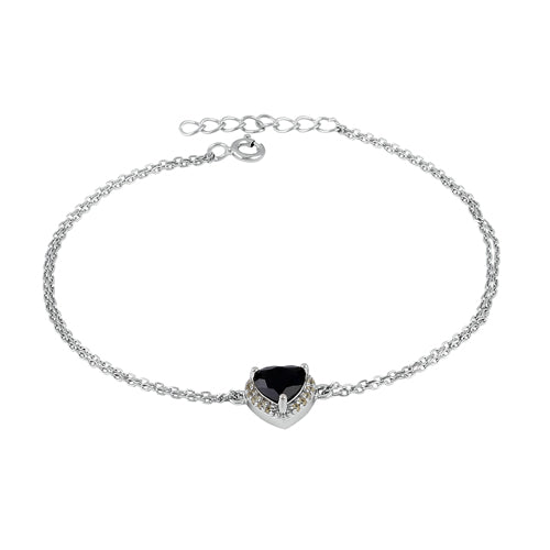 Sterling Silver Black and Light Yellow CZ Heart Halo Bracelet