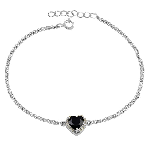 Sterling Silver Black and Light Yellow CZ Heart Halo Bracelet