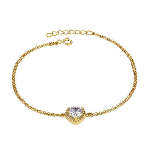 Sterling Silver Yellow and Clear CZ Heart Halo Gold Plated Bracelet