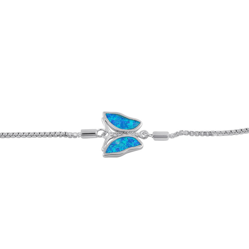 Sterling Silver Clear CZ and Blue Opal Butterfly Box Bracelet
