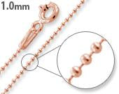 14K Rose Gold Plated Sterling Silver Bead Chain 1MM