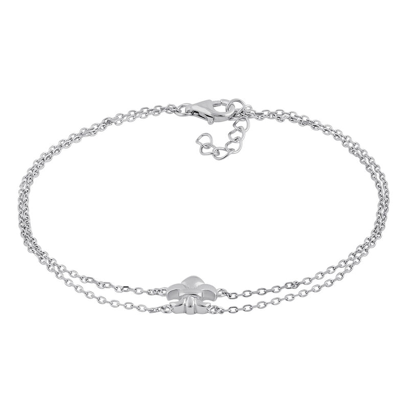 Sterling Silver Fleur De Lies Double Chain Bracelet