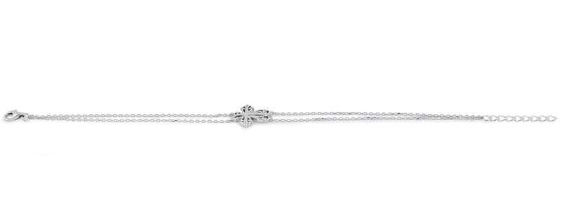 Sterling Silver Vintage Floral Cross Double Chain Bracelet
