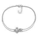 Sterling Silver Vintage Floral Cross Double Chain Bracelet