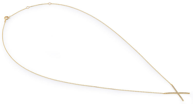 Solid 14K Yellow Gold CZ X Necklace