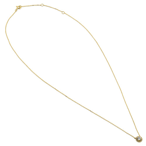 Solid 14K Yellow Gold Round Halo CZ Necklace