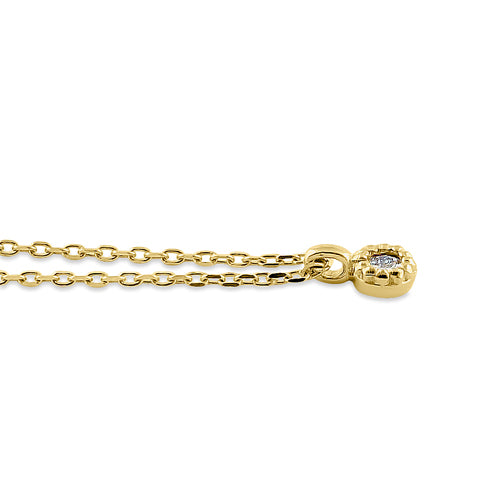 Solid 14K Yellow Gold Small Round Charm Diamond Necklace