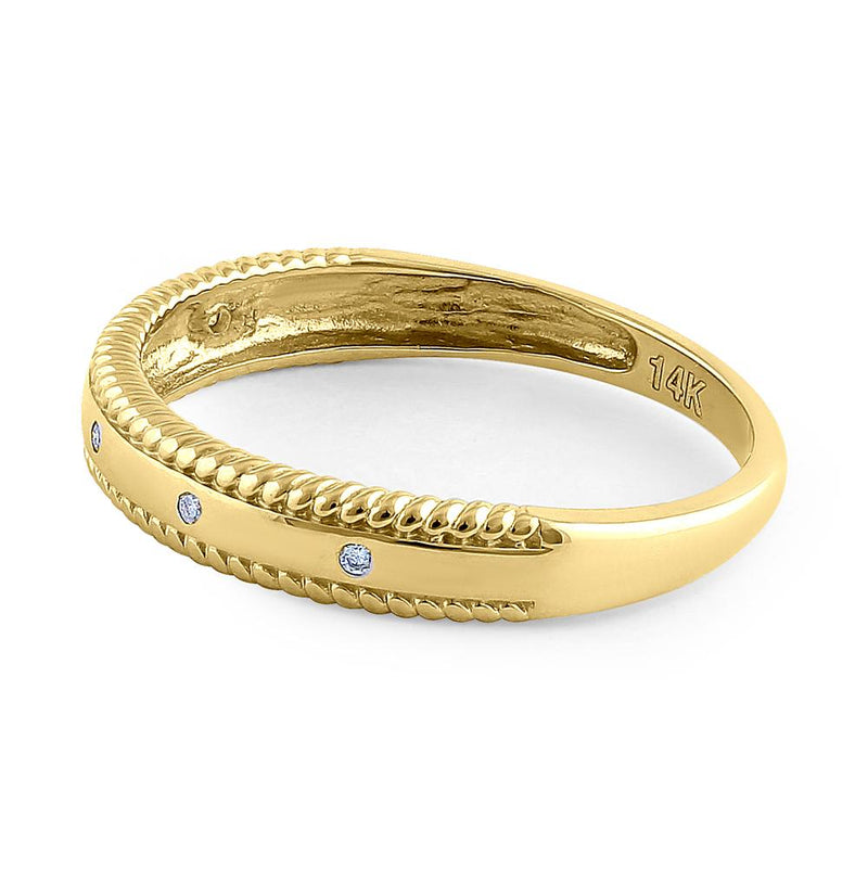 Solid 14K Yellow Gold Edged Double Rope Diamond Ring