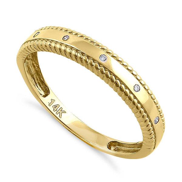 Solid 14K Yellow Gold Edged Double Rope Diamond Ring