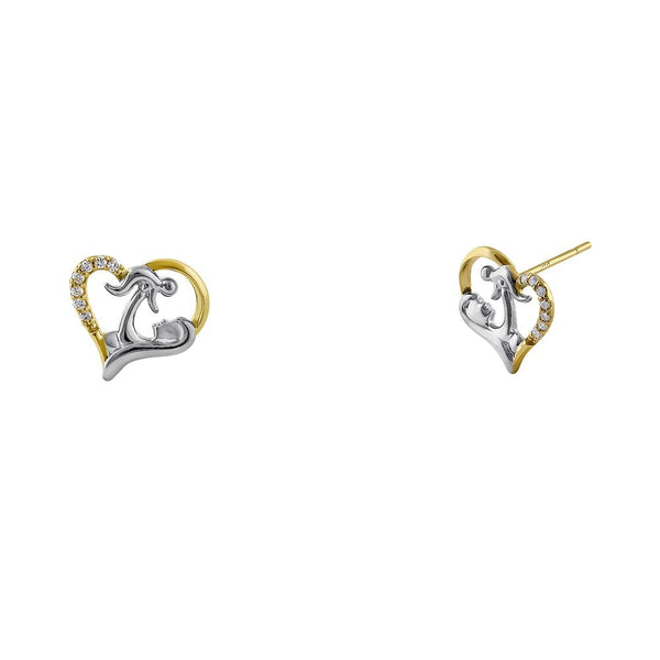 Solid 14K Yellow Gold Mother and Child Diamond Earrings