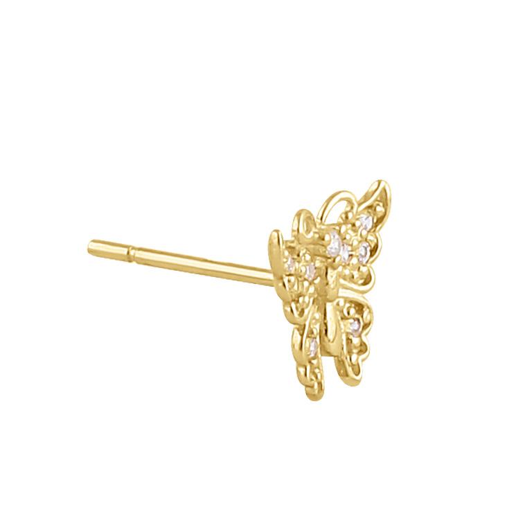 Solid 14K Gold Butterfly Diamond Earrings