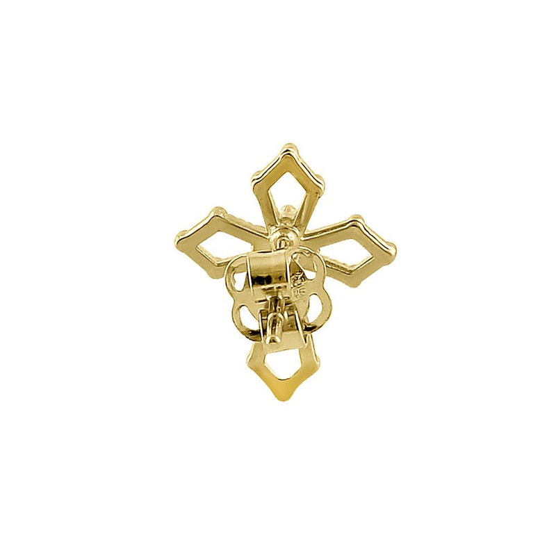 Solid 14K Yellow Gold Medieval Cross Diamond Earrings