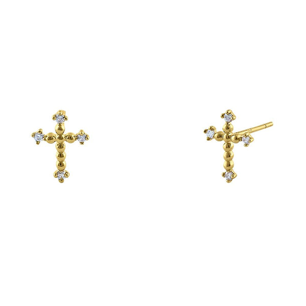 Solid 14K Yellow Gold Rounded Cross Diamond Earrings