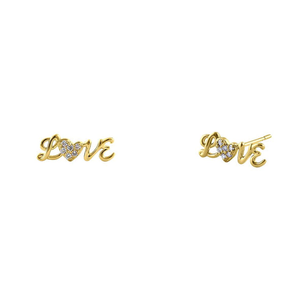 Solid 14K Yellow Gold Love Diamond Earrings
