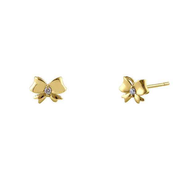 .04 ct Solid 14K Yellow Gold Bow Diamond Earrings