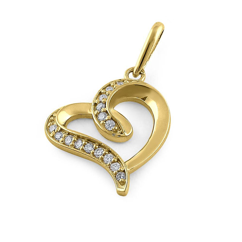 Solid 14K Yellow Gold Accent Heart 0.28 ct.Diamond Pendant