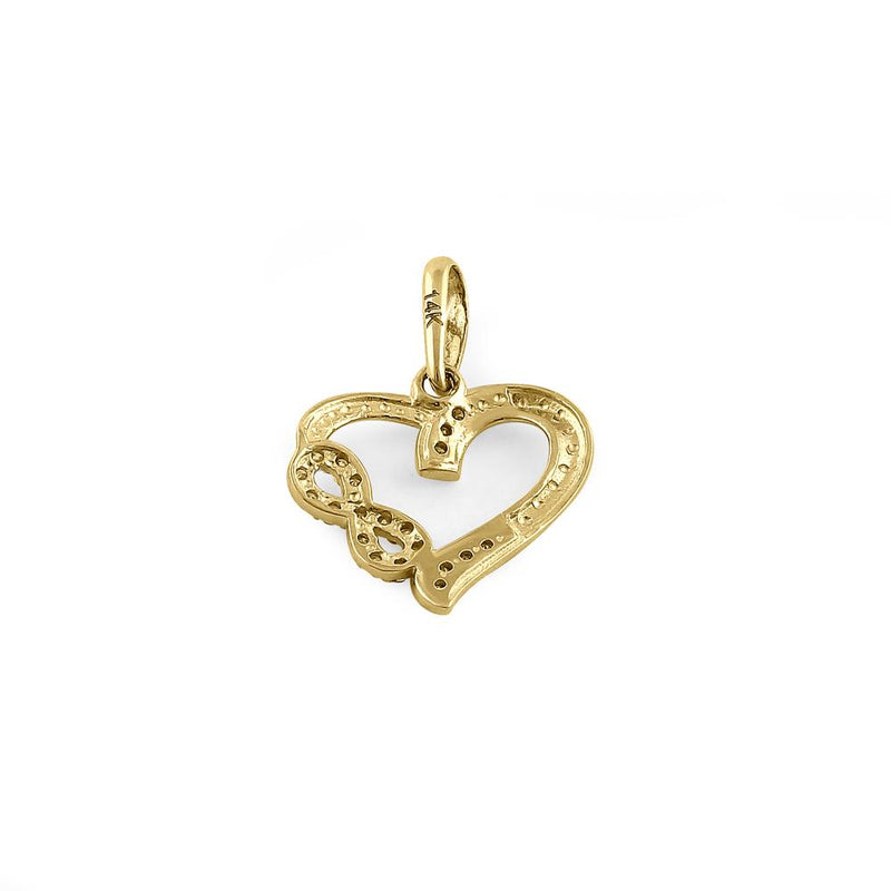 Solid 14K Yellow Gold Infinity Heart Diamond Pendant