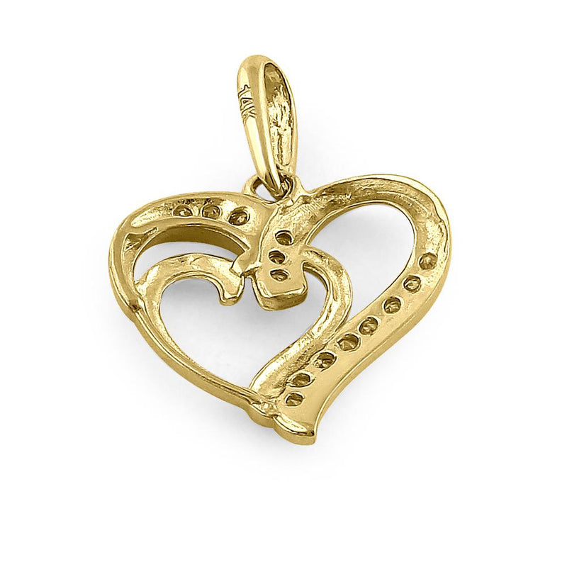 Solid 14K Yellow Gold Double Heart Diamond Pendant