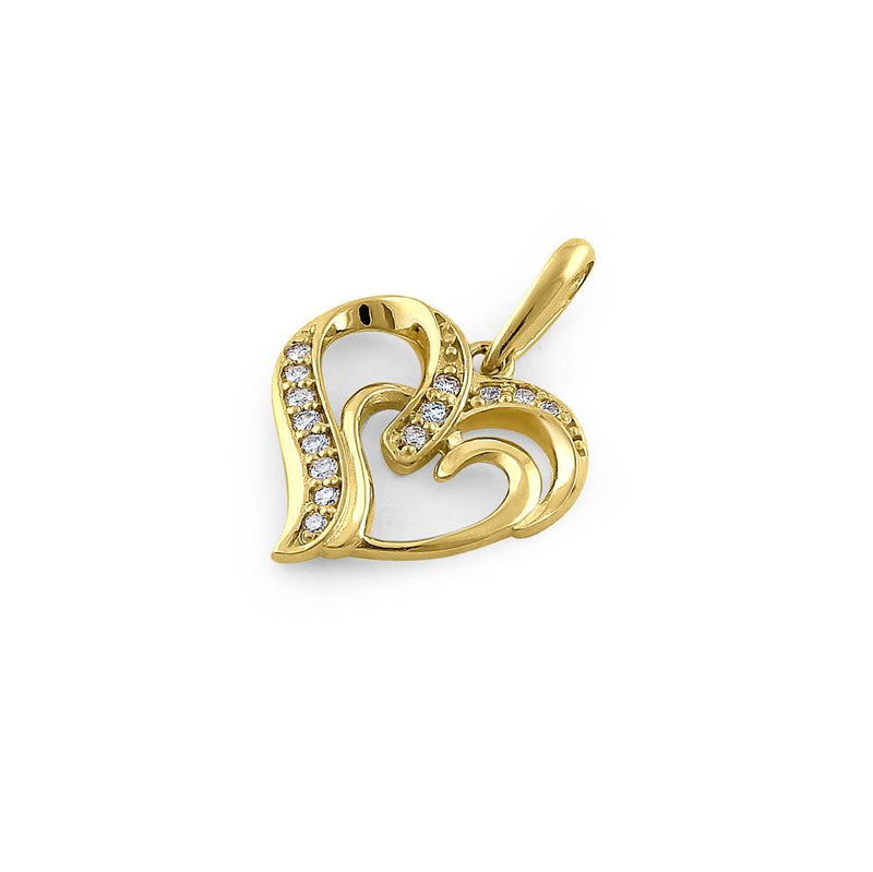 Solid 14K Yellow Gold Double Heart Diamond Pendant