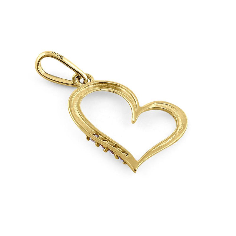 Solid 14K Yellow Gold Simple Heart Diamond Pendant